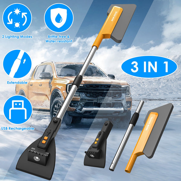 1Pc 3 In 1 Car Snow Removal Shovel With Lights, Ice Scraper and Snow Brush