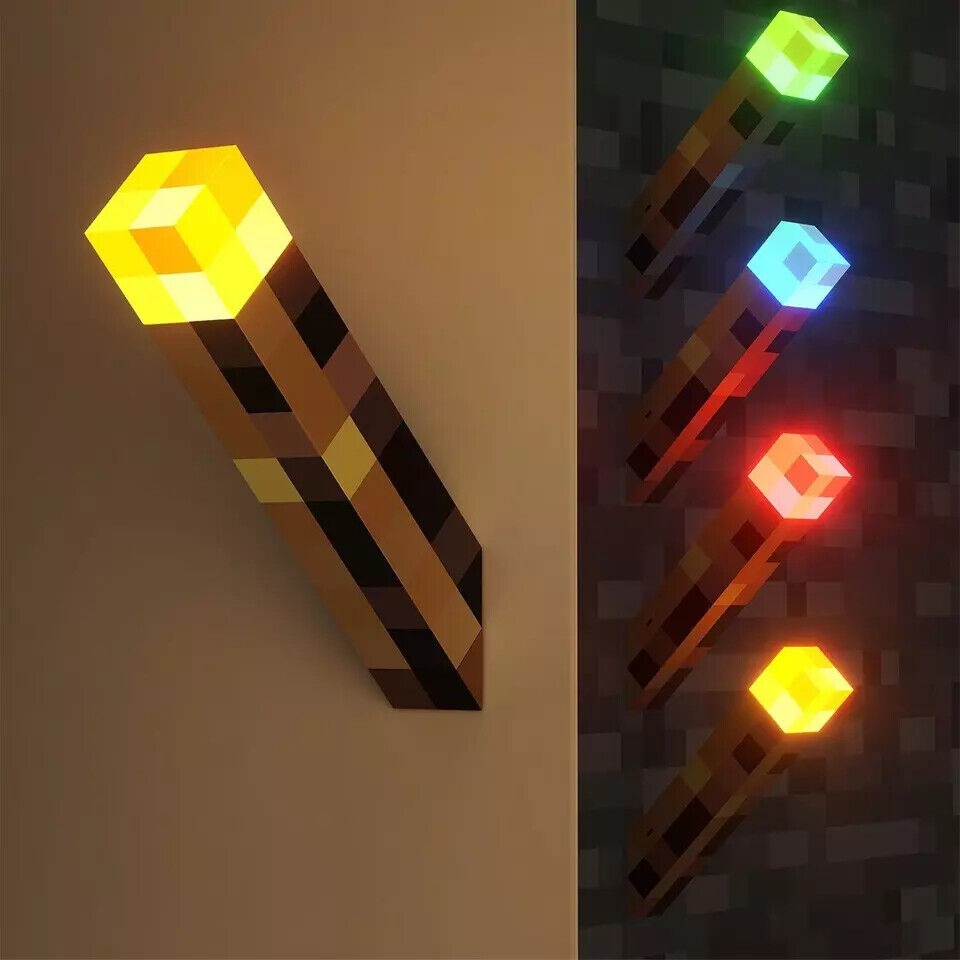 Minecraft LED Torch Lamp – USB Rechargeable Night Light
